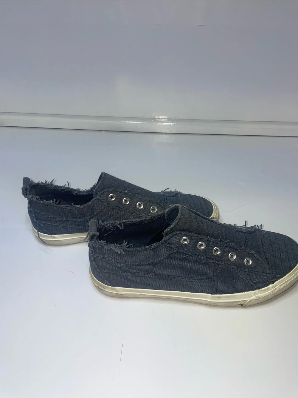 Corkys Women's Frayed Slip-On Sneakers in Navy size 8